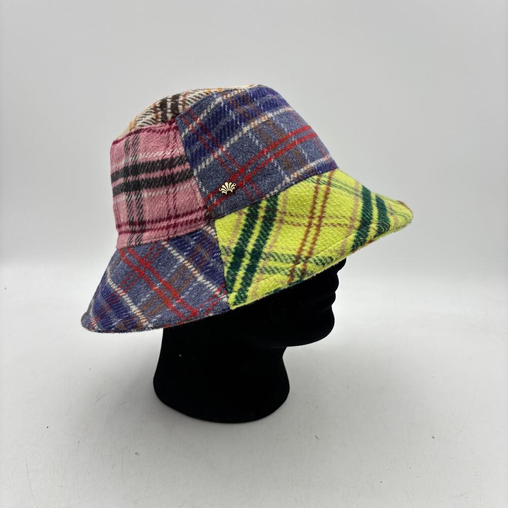 Lele Sadoughi Patchwork Flannel Bucket Hat Wool Blend Plaid Preppy Twee